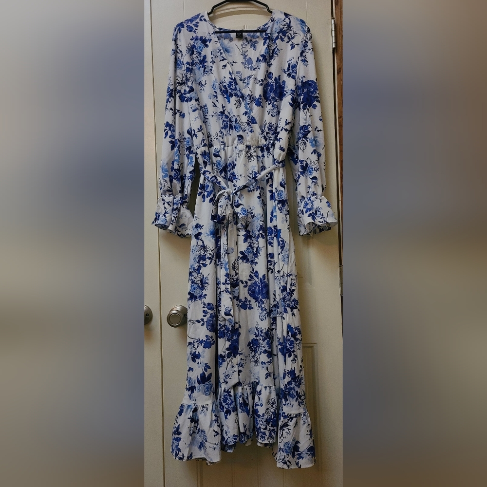 Shein Plus Flounce Sleeve Ruffle Hem Dress